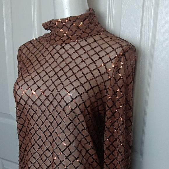 Anthropologie Pilcro Shimmering Sequins Brown Mesh Top. - Picture 5 of 11